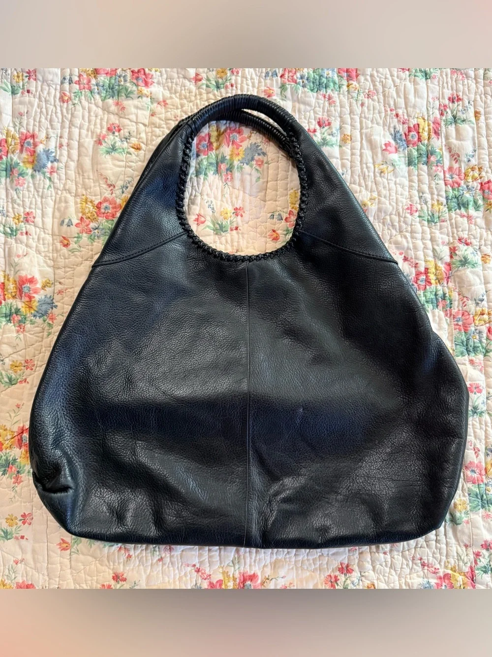 Vintage Banana Republic, black pebbled, leather hobo bag